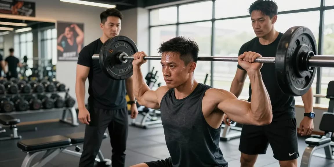 Prime Pharma Steroïden Winkel met sporters die trainen in moderne fitnessomgeving, benadrukt kracht en vastberadenheid.