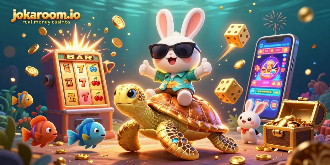 Experience the excitement of jokaroom.io real money casinos with vibrant 3D characters and casino elements.