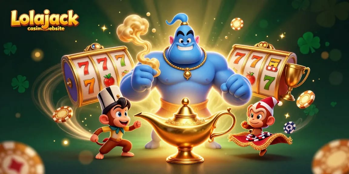 Experience the thrill of the Lolajack casinowebsite with this vibrant 3D illustration featuring magical characters and slot elements.