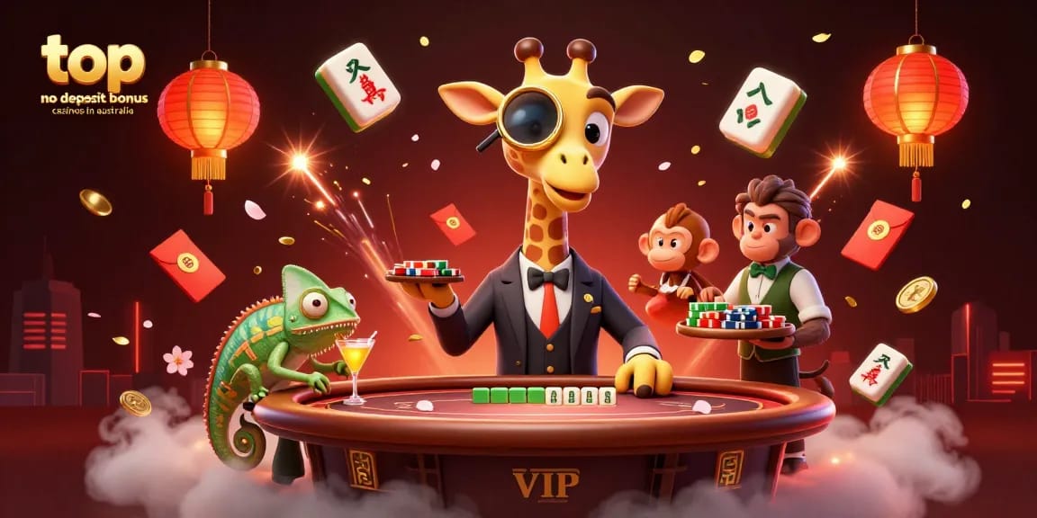 Experience top no deposit bonus casinos in Australia with this vibrant gaming illustration featuring unique characters.