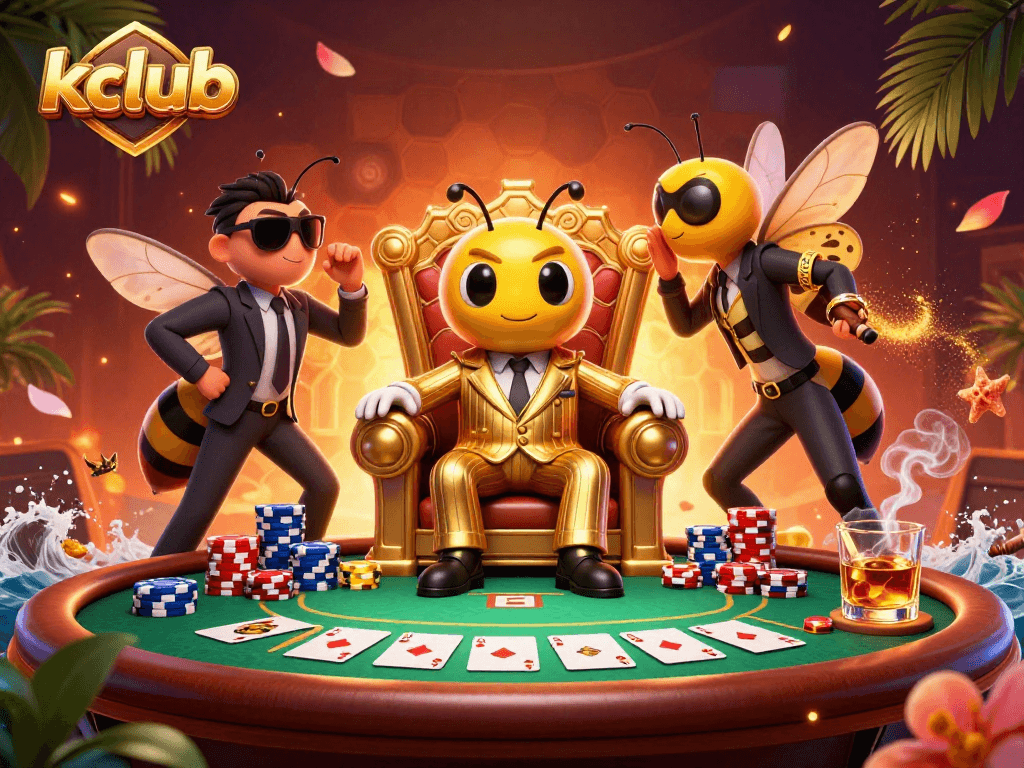 Kclub players engage in an exciting poker game with vibrant characters and dynamic action at the casino.
