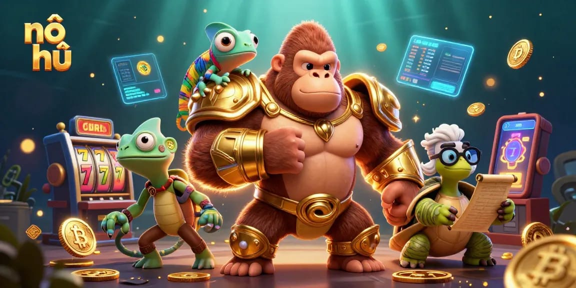 Experience the excitement of nổ hũ with vibrant 3D characters and jackpot elements in a thrilling casino scene.