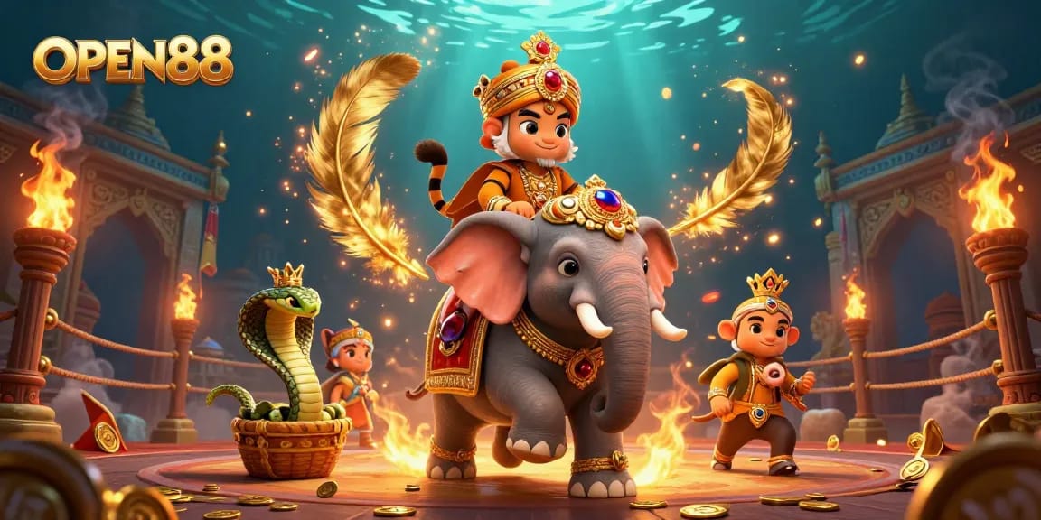 Engage in winning strategies with OPEN88, featuring a dynamic gambling scene filled with excitement and gold!