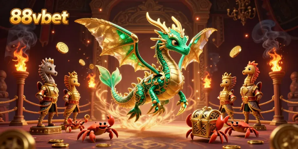 Experience thrilling gameplay with 88vbet through this vibrant 3D casino scene featuring a majestic sea dragon.