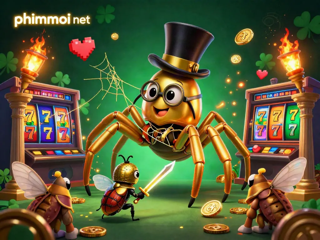 Engage with phimmoi net as a vibrant tarantula weaves a lucky web in a dynamic casino scene.