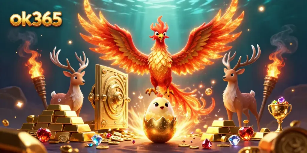 Experience winning moments with ok365 through vibrant 3D casino illustrations filled with treasures and excitement.