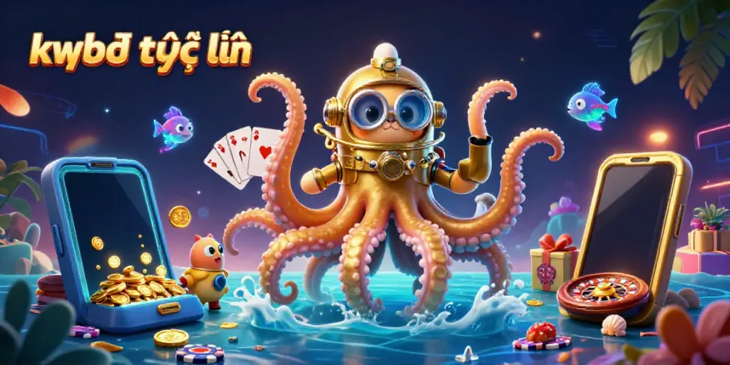 Engage with kqbđ trực tuyến as the kraken emerges from treasure-laden ocean waves, amidst dynamic casino elements.