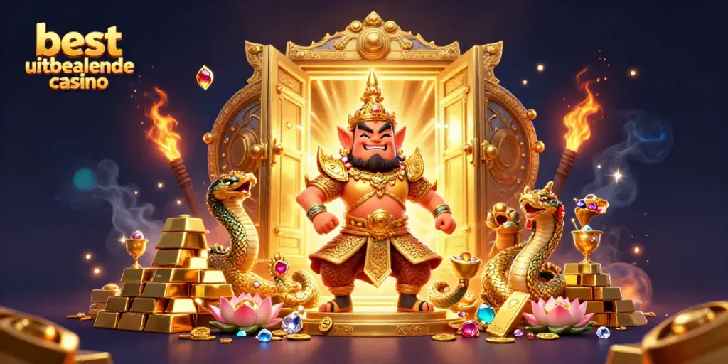 Experience vibrant gameplay at the best uitbetalende casino with golden treasures scattering in an energetic scene.