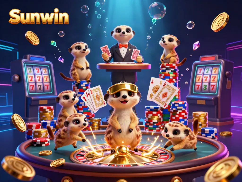 Experience the dynamic casino atmosphere of Sunwin with animated meerkats and exciting gaming elements.